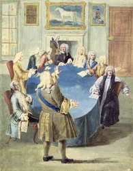 Sir Robert Walpole talar till sitt kabinett
